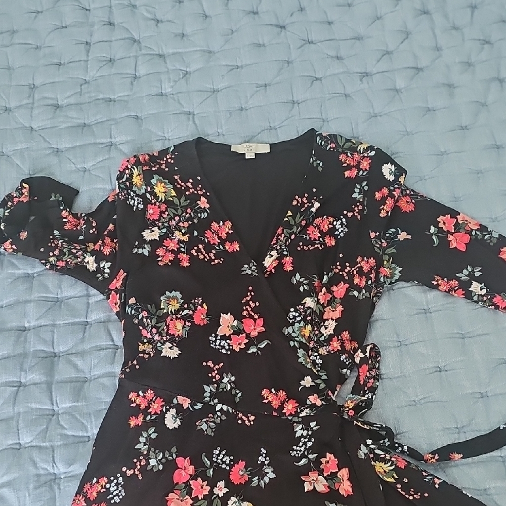 LOFT Black Floral Long Sleeve Dress